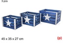 Juego 3 cajas madera azul decorado 45x35x27cm
