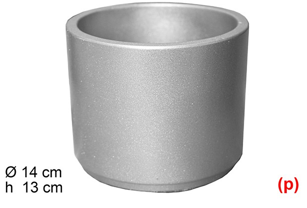 Macetero cemento cilindrico color plata 14x13cm
