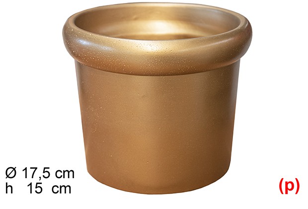 Macetero cemento con borde color oro 17.5x15cm