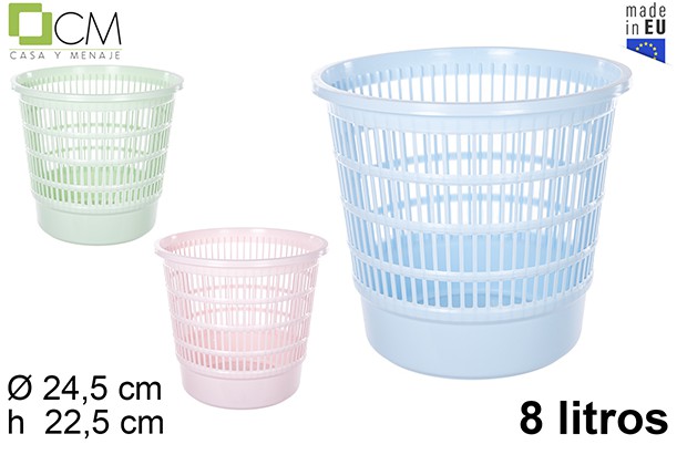 Papelera plastico rejilla colores pastel 8l