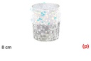 Portavela cristal decorada lentejuelas blanco/plata 8cm