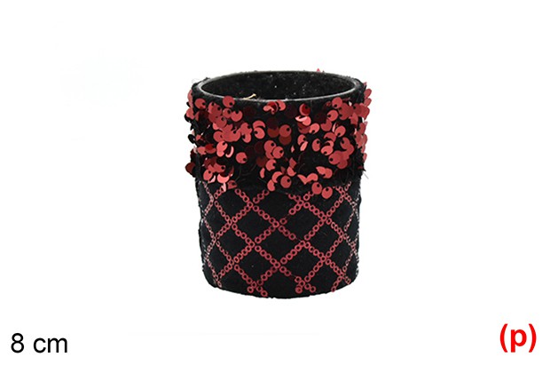 Portavela cristal decorada lentejuelas rojo/negro 8cm
