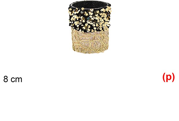 Portavelas cristal decorada lentejuelas oro/negro 8cm