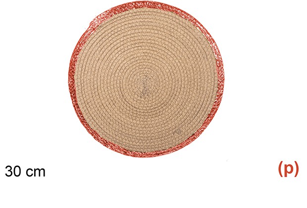 Salvamantel redondo cuerda papel natural con borde rojo brillo 30cm