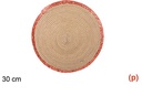 Salvamantel redondo cuerda papel natural con borde rojo brillo 30cm
