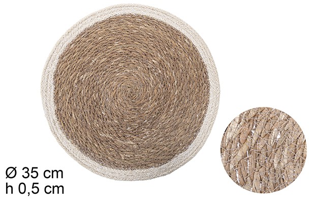 Salvamantel redondo seagrass con borde yute blanco 35cm