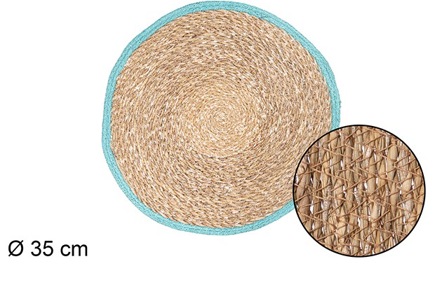 Salvamantel seagrass borde yute turquesa 35cm