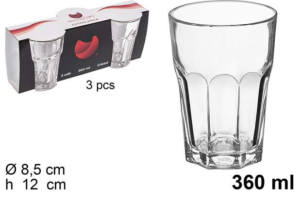 Vaso cristal pack 3 agua casablanca 360ml
