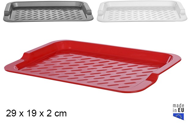 Red/white/silver small plastic tray