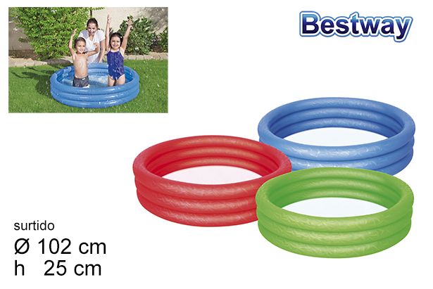 [200281] 3 ring inflatable pool assorted colors bag bw 102 cm