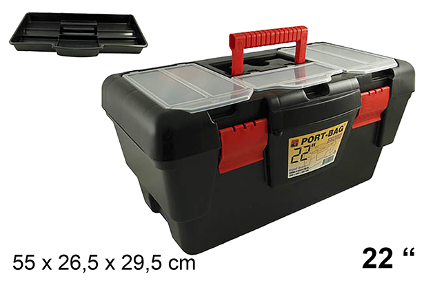 Caja plástico herramientas con bandeja 55 cm 22"