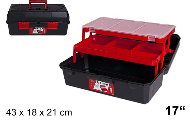 Caja plástico herramientas con 2 bandejas 43 cm 17"