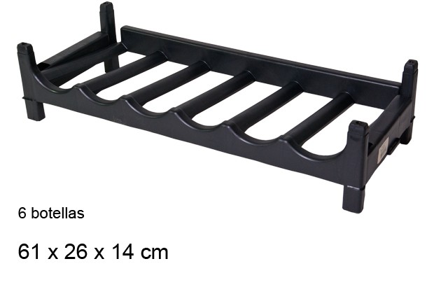 Garrafeira empilhável de plástico preto para 6 garrafas