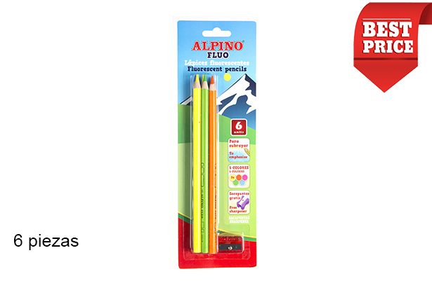 Blister 6 Alpino Fluo pencils + pencil sharpener