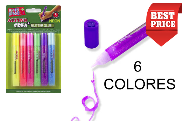[201157] Pack 6 glitter glue neon Alpino Crea assorted colors
