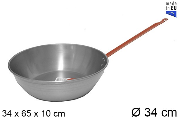 Deep polished frying pan with handle 34 cm