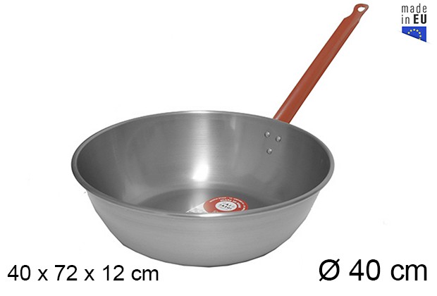 Deep polished frying pan with handle 40 cm