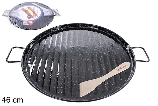 Plaque de grill émaillée + spatule en bois 46 cm