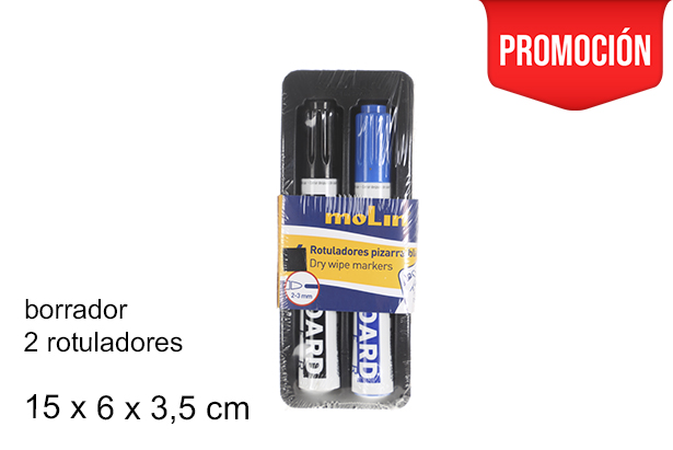 Gomme pour tableau blanc avec 2 marqueurs assortis