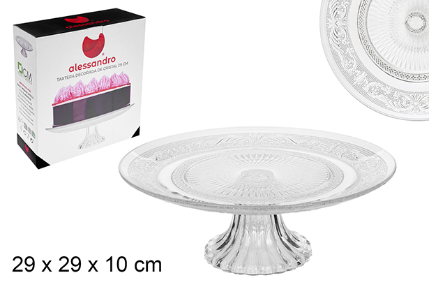 [102588] Porte-gâteau en verre décoré 29 cm