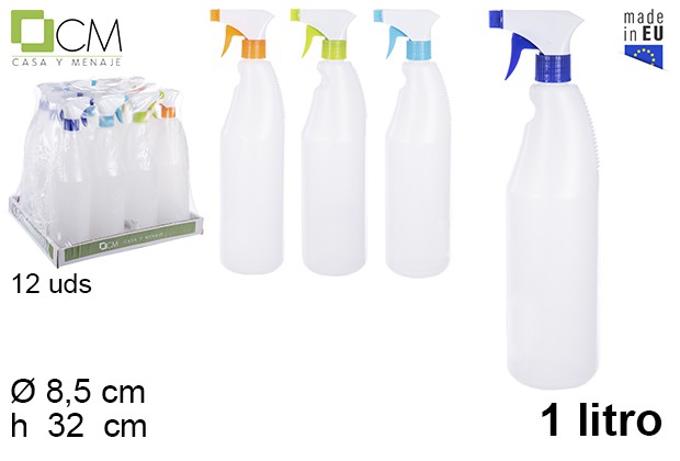 Botella plástico blanca con pulverizador 1 litros
