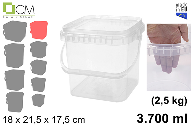 [103105] Recipiente plástico multiuso quadrado 3.700 ml (2,5 kg)