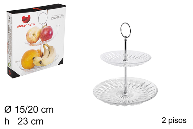 Frutero cristal diamante 2 pisos 15/20 cm