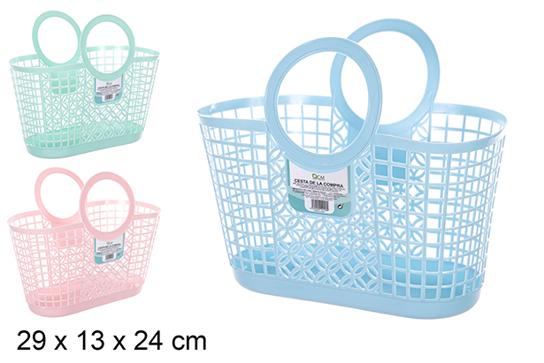 [104158] Panier à provisions en plastique couleurs assorties 29x13 cm