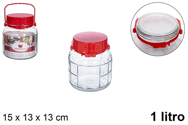 [104502] Glass jar with red handle 1 liter