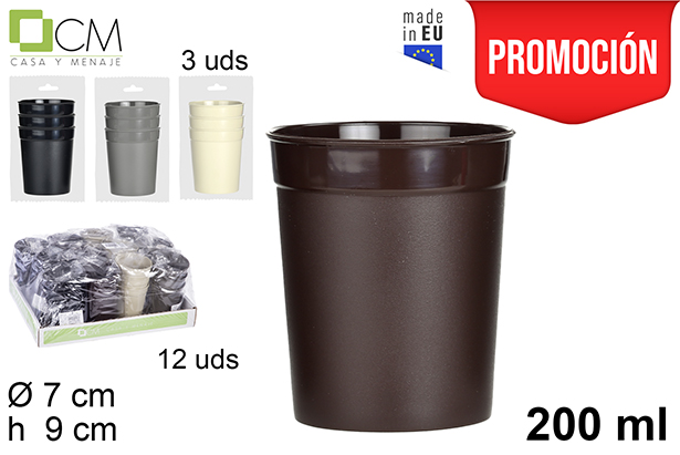 [104542] Pack 3 bicchieri da campeggio riutilizzabili colori assortiti 200 ml