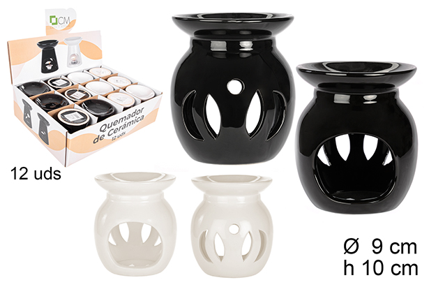 Brûleur rond en céramique blanc/noir 10 cm
