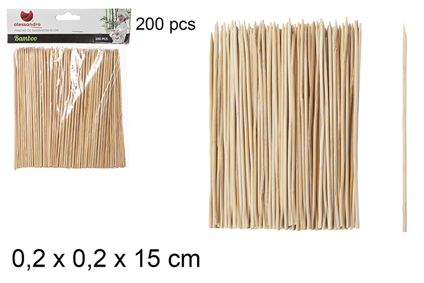Pack 200 pinchos bambú barbacoa 15 cm