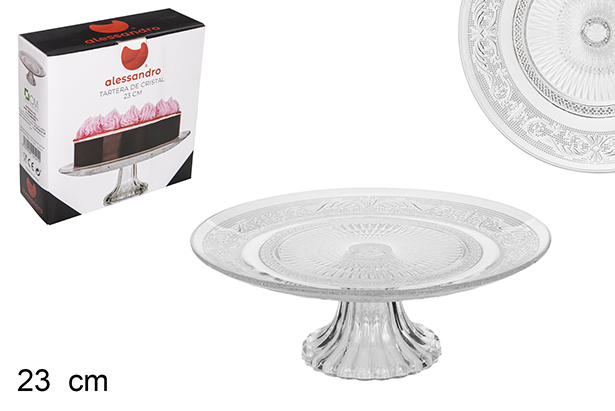 [104141] Porte-gâteau en verre décoré 23 cm