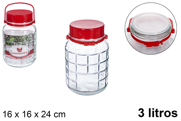 [104504] Bote cristal con asa roja 3 litros