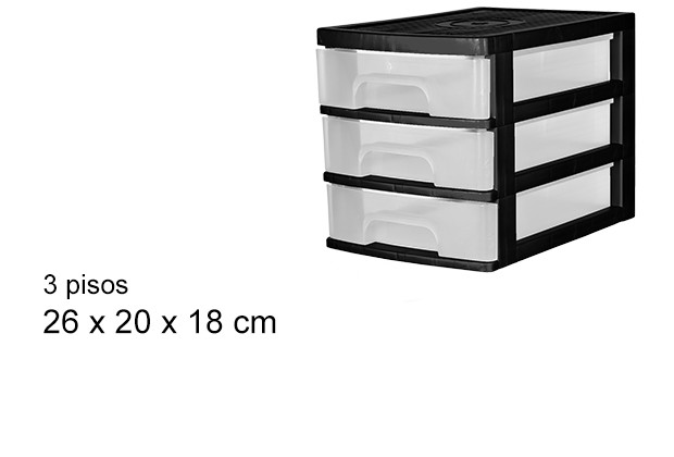 Organisateur à 3 tiroirs transparent/noir