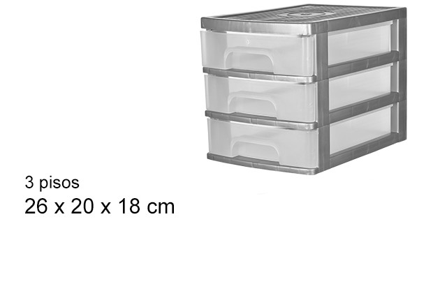 Archivador 3 pisos transparente/gris