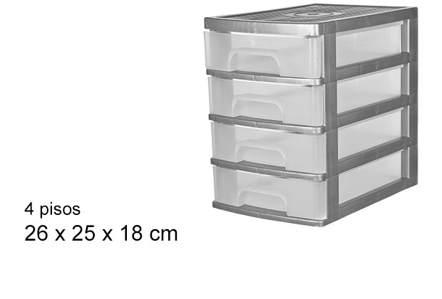 Archivador 4 pisos transparente/gris