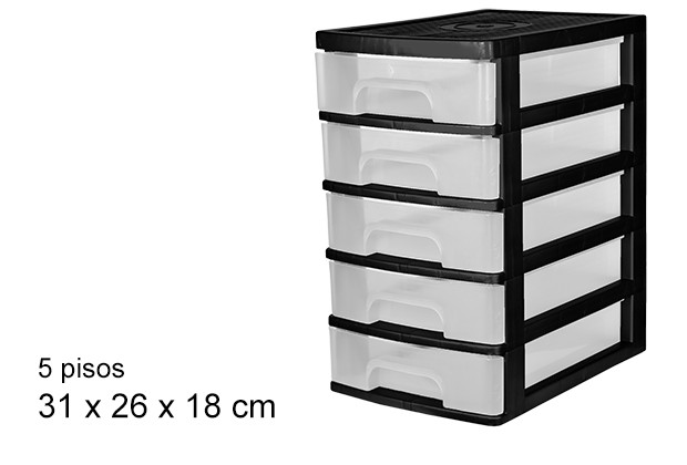 Organisateur à 5 tiroirs transparent/noir