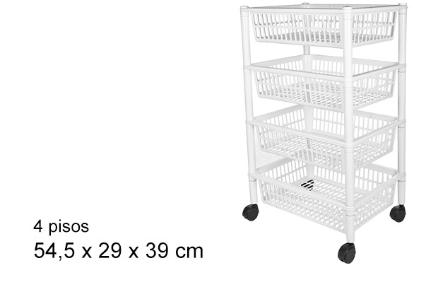 Fruttivendolo bianco rettangolare a 4 piani con ruote