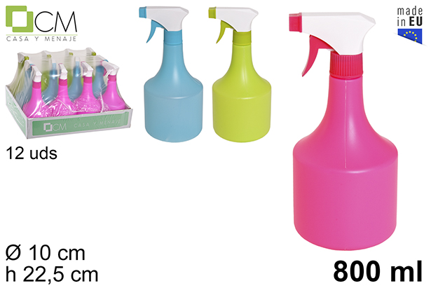 Flacon en plastique avec pulvérisateur couleurs assorties 800 ml