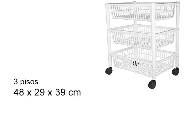 Verdulero rectangular 3 pisos con ruedas blanco
