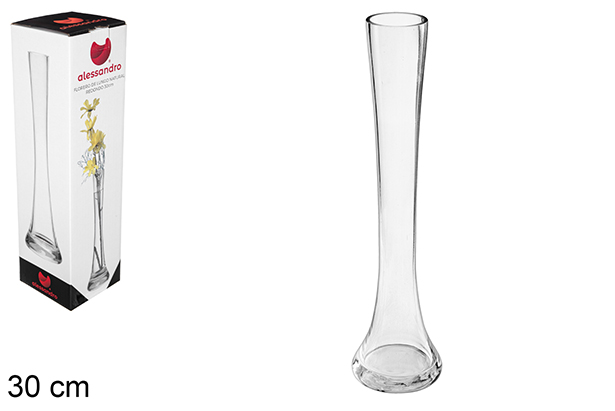 [103325] Florero cristal Lungo redondo natural  30 cm