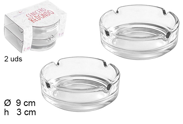 Pack 2 ceniceros cristal redondo 9 cm