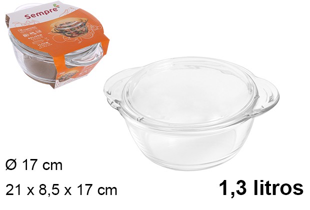 Fuente cristal redonda con tapa 1,30 l.