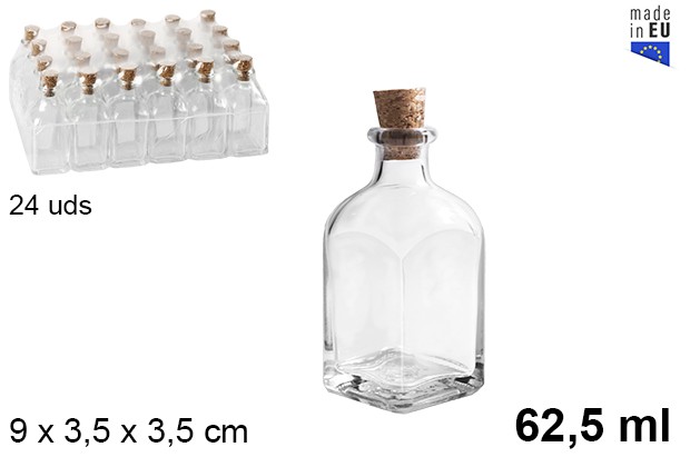 Natural glass bottle with cork stopper 62,5 ml