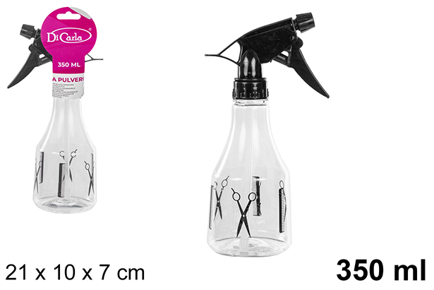 [104722] Bottiglia in plastica con spruzzatore nero parrucchiere 350 ml
