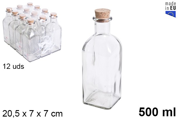 Botella cristal frasca natural tapón corcho 500 ml