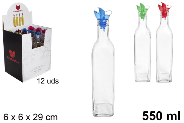 Aceitera/vinajera cristal cuadrada tapón antigoteo 550 ml