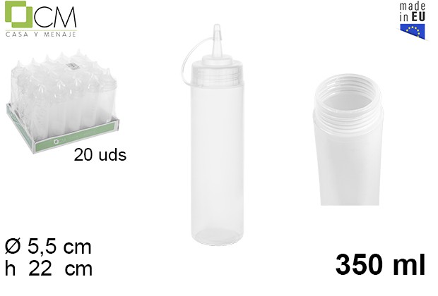 [102784] Wide mouth transparent plastic sauce bottle with lid 350 ml