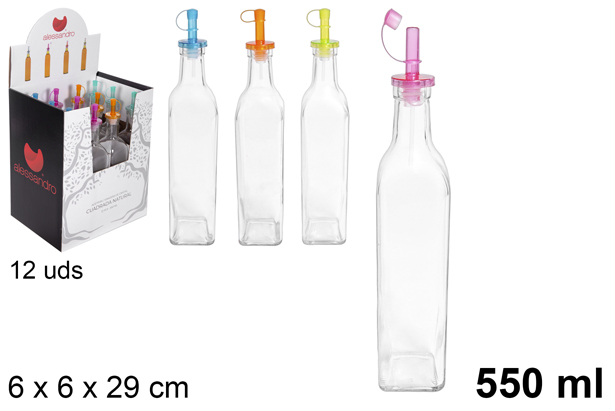 Distributeur huile/vinaigre verre carré bouchon anti-goutte 550 ml